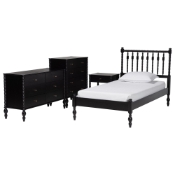 Baxton Studio Denita Spindle 4-Piece Bedroom Set - Farmhouse Platform Bed with Matching Dresser, Chest, and 1-Drawer Nightstand, Black, Twin